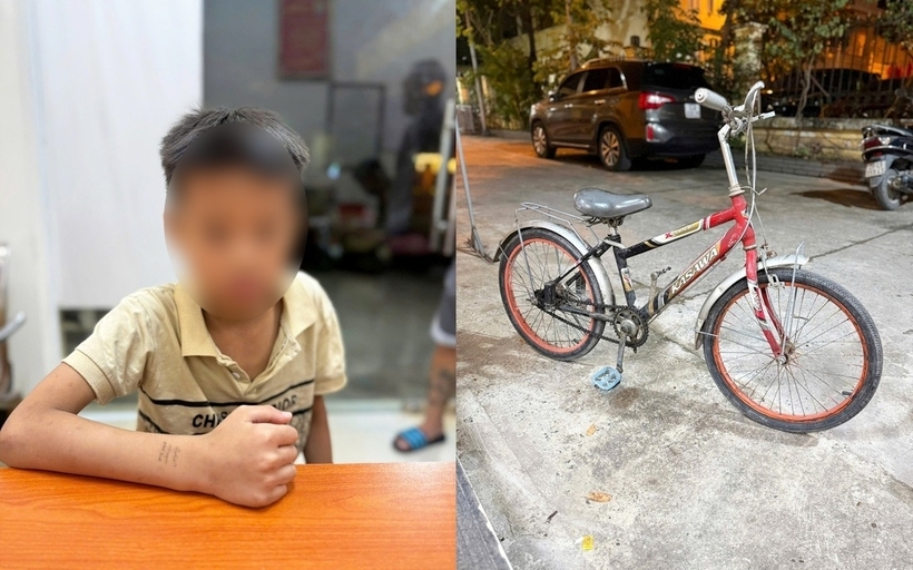 Bé trai 9 tuổi bị lạc đường khi đạp xe từ Hà Nội vào TP.HCM xem diễu binh. Ảnh: Phụ nữ Việt Nam