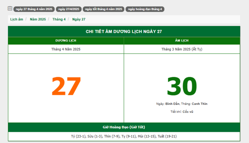 Hôm nay (27/4/2025), có phải ngày đẹp không? - 1