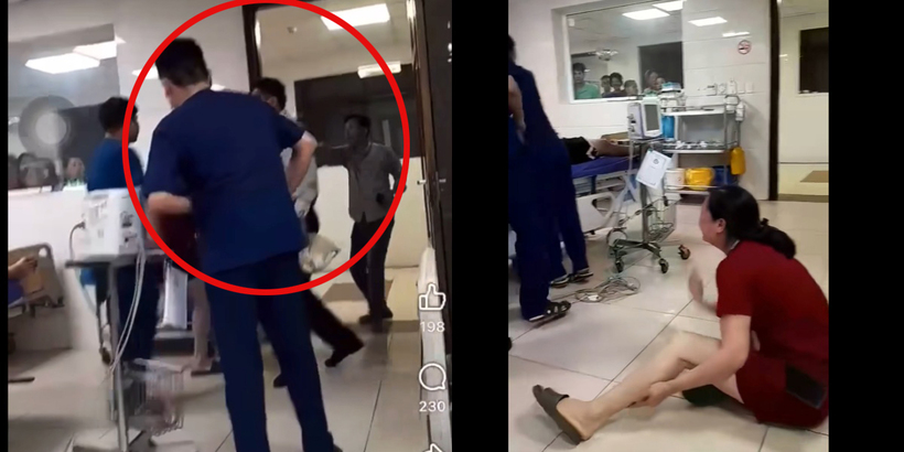 Hình ảnh đối tượng hành hung, la hét nhân viên y tế khi đang thực hiện cấp cứu bệnh nhân. Ảnh cắt từ clip