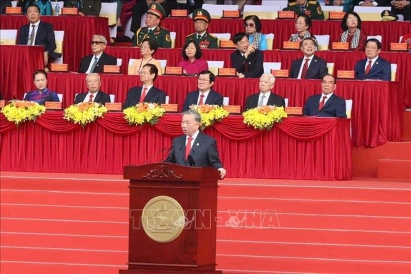 Tổng Bí thư Tô Lâm đọc diễn văn Kỷ niệm 50 năm Ngày Giải phóng miền Nam, thống nhất đất nước. Ảnh: TTXVN