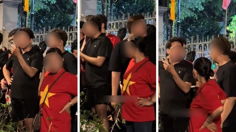 Nhóm thanh niên bị tố có thái độ vô lễ. Ảnh: PLO.