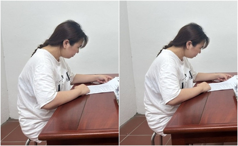 Đối tượng Lê Thị Huyền Trang tại cơ quan công an. (Ảnh: CAND)