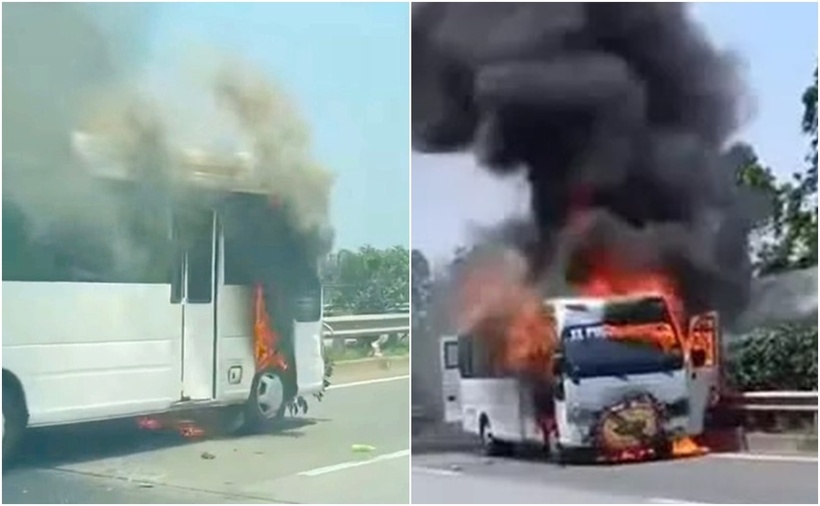 Chiếc xe tang bốc cháy. (Ảnh: VietnamNet)