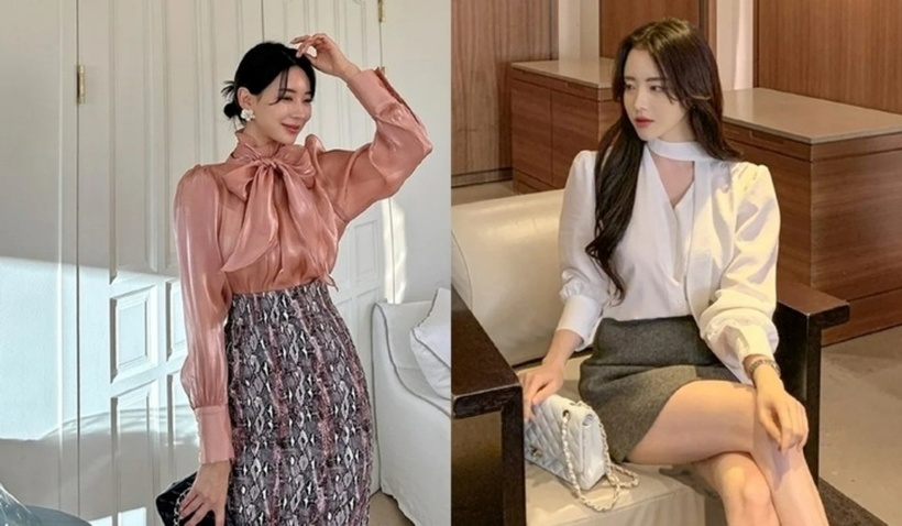 Áo blouse với phần cổ có đai thắt duyên dáng không bao giờ lo lỗi mốt. Ảnh minh họa.