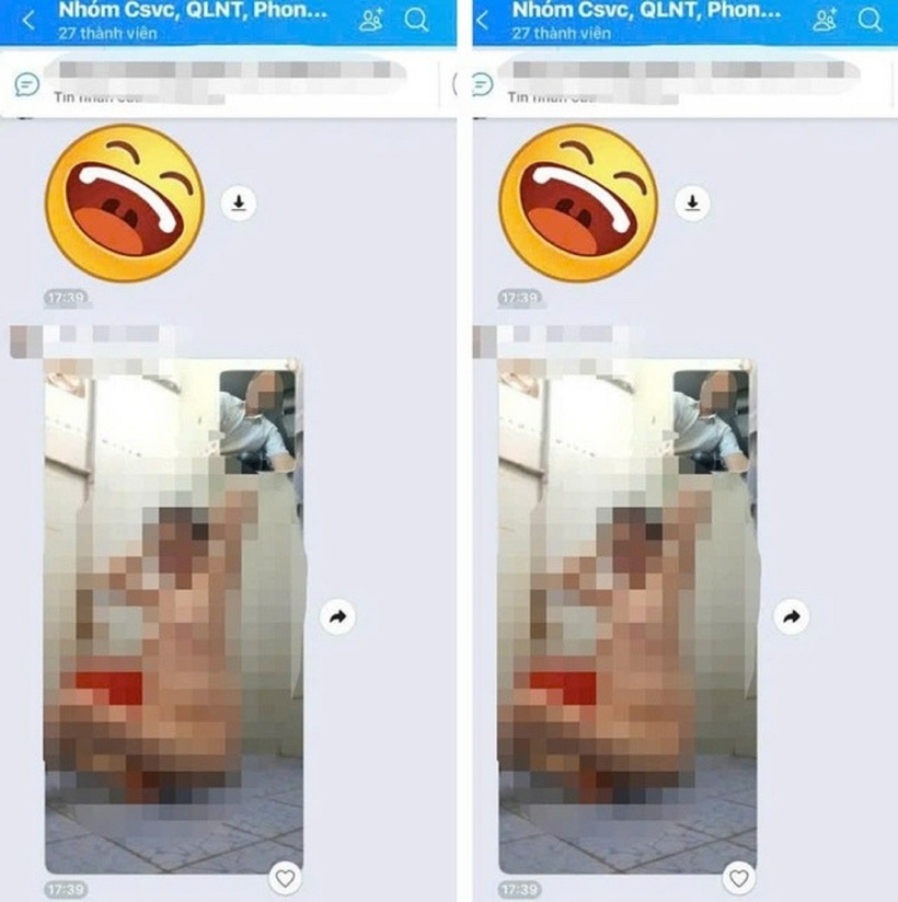 Hình ảnh hiệu trưởng đang trò chuyện video với người phụ nữ khỏa thân được gửi vào nhóm Zalo chung của nhà trường. Ảnh: Người lao động