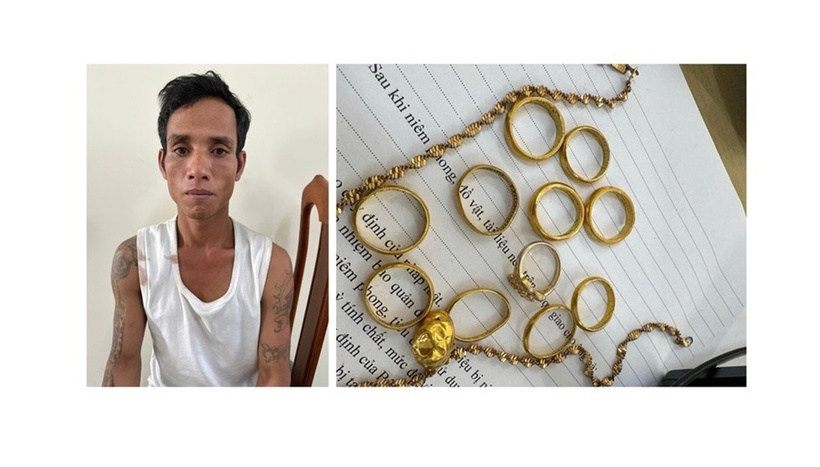 Rlan Plưr cùng tang vật. Ảnh: Báo Gia Lai.