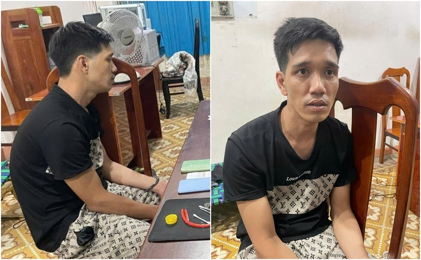 Công an xã Hòa Nhơn làm việc với đối tượng Nguyễn Thanh Tuấn. (Ảnh: Báo Công an TP.Đà Nẵng)