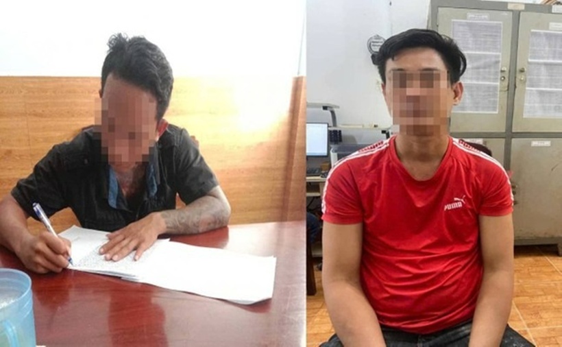 Nguyễn Hoàng Nam và Phạm Ngọc Định đến công an đầu thú. (Ảnh: Tiền phong)