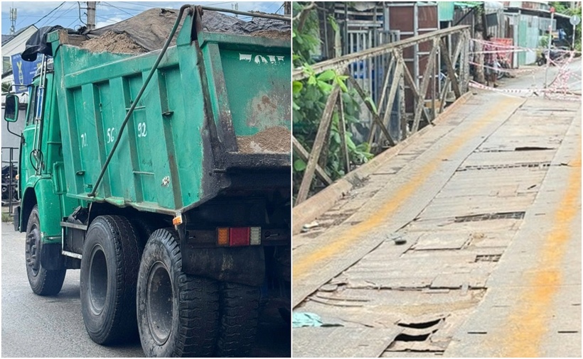 Xe ben gây hư hỏng cầu Bà Lễ ở quận Ninh Kiều, TP.Cần Thơ, chiều 21/5. (Ảnh: VNE)