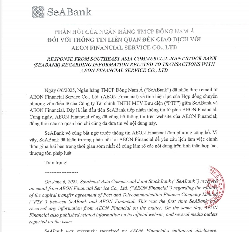 Phản hồi của SeABank về vụ việc.