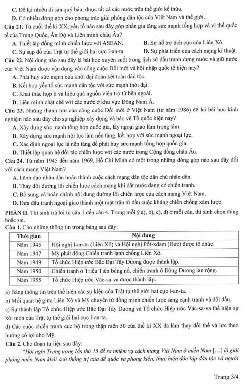 Gợi ý đáp án, đề thi môn Lịch sử mã đề 0833 tốt nghiệp THPT 2025 chính xác nhất - 4