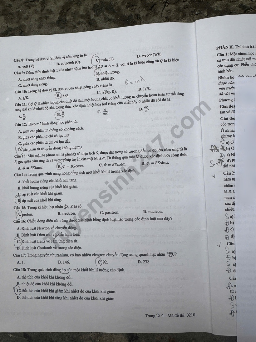 Đáp án gợi ý, đề thi môn Vật lý mã đề 0210 tốt nghiệp THPT 2025 chính xác nhất - 3