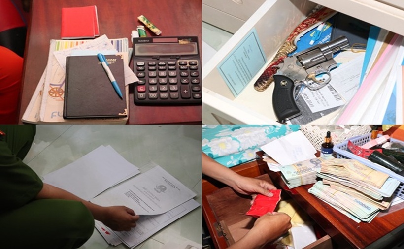 Các tang vật thu giữ tại nhà của đối tượng Huỳnh Bạch Đằng. (Ảnh: Công an tỉnh Sóc Trăng)