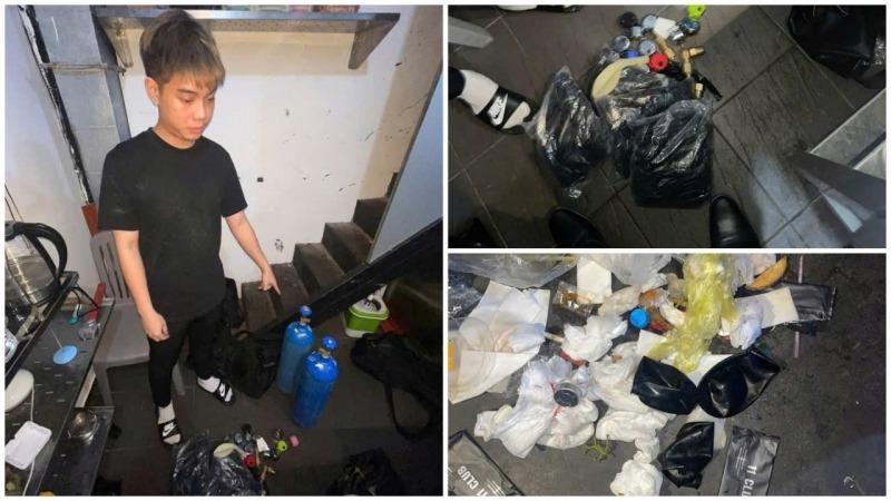 Những bình gas, vỏ bóng và nhiều vật chứng khác có liên quan. (Ảnh: CAND)