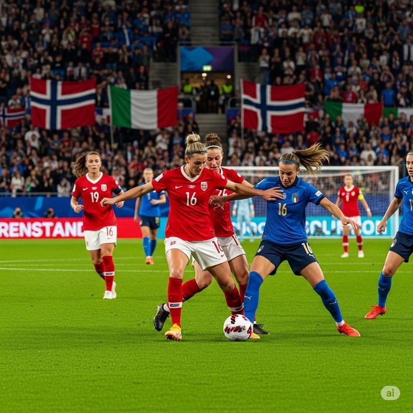 Với lợi thế áp đảo trong lịch sử đối đầu, phong độ thăng hoa gần đây và đội hình chất lượng, Nữ Na Uy nhiều khả năng sẽ hạ gục Nữ Italia để giành quyền vào bán kết. Ảnh minh họa: AI