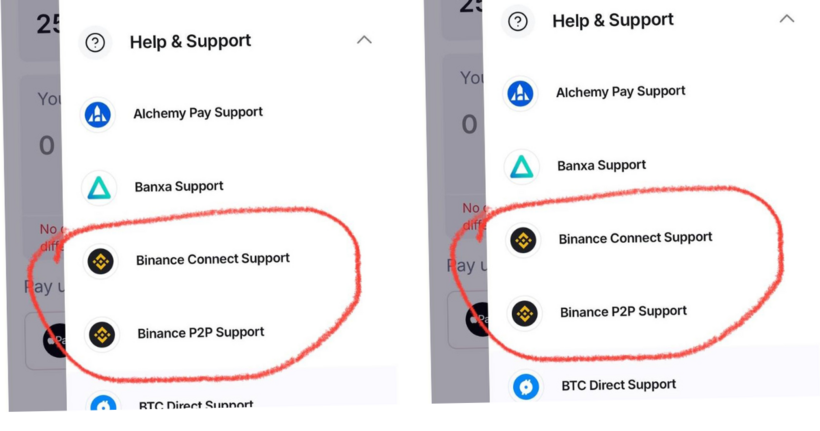 Hình ảnh cho thấy hai tính năng liên quan đến sàn Binance được tích hợp vào ứng dụng Pi.