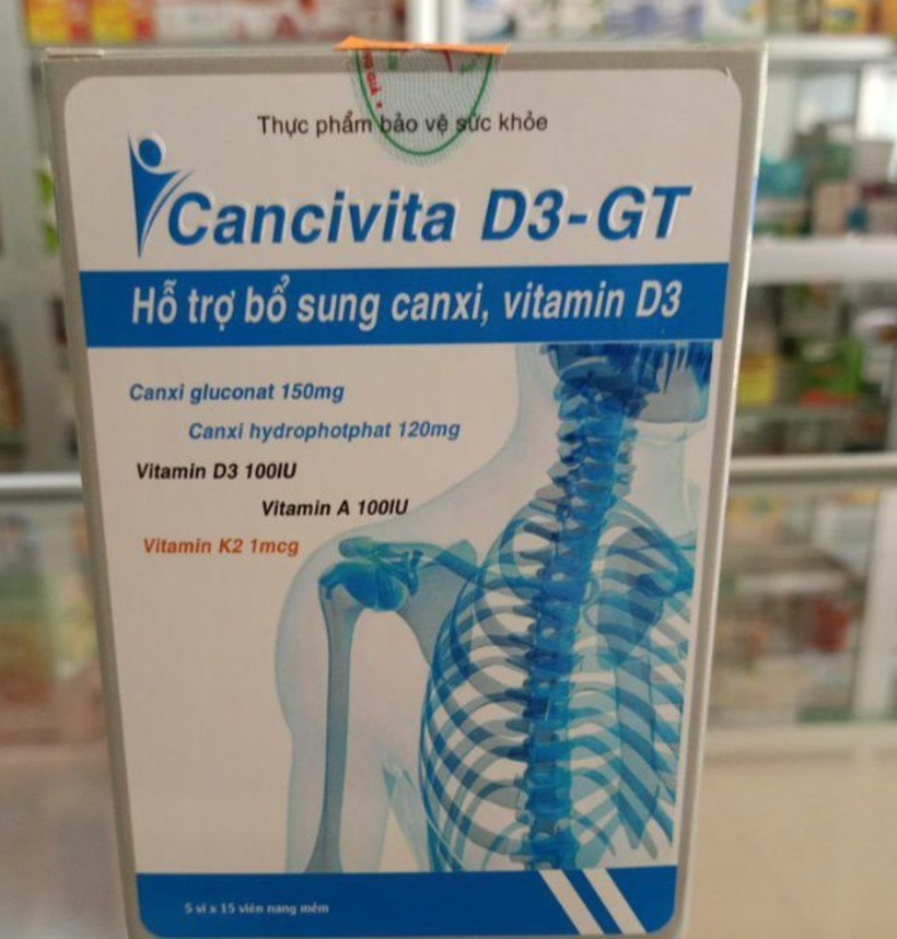 Sản phẩm thực phẩm bảo vệ sức khỏe CANCIVITA D3-GT do Công ty Hương Hoàng sản xuất. Ảnh: Tuổi Trẻ.