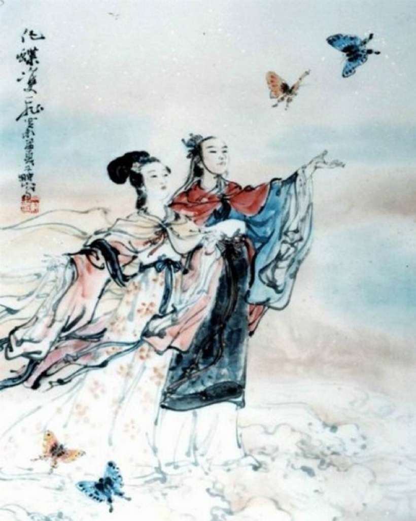 Tranh vẽ về chuyện tình Lương Sơn Bá và Chúc Anh Đài.