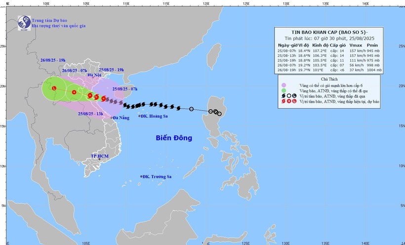 Hướng di chuyển của cơn bão số 5