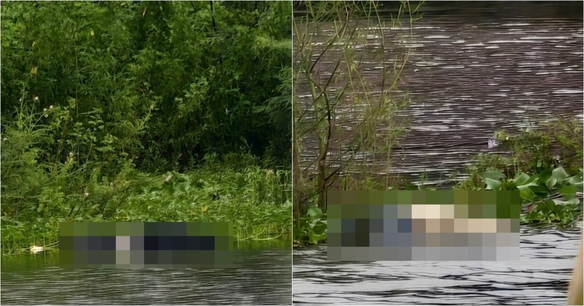 Hai thi thể nữ giới dưới hồ nước. Ảnh: Tuổi trẻ và Pháp luật.