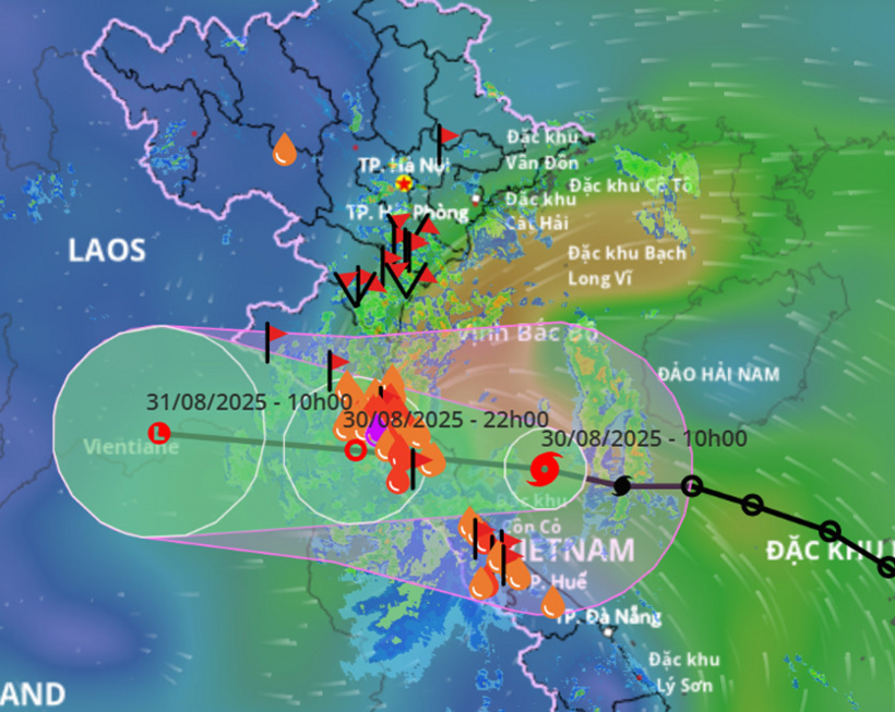 Dự báo bão số 6&nbsp; gây mưa lớn ở Thanh Hóa - Huế, sau đó mở rộng ra trung du, đồng bằng Bắc Bộ. Ảnh: Hệ thống giám sát thiên tai VN/Vietnamnet