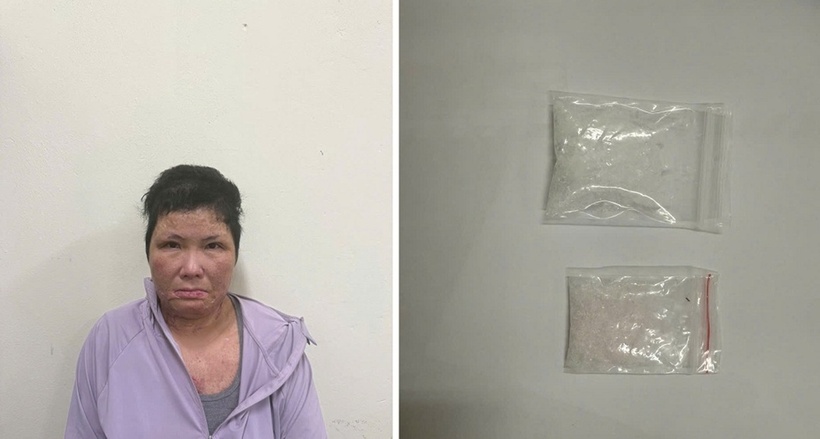 Nguyễn Thuỳ Linh cùng tang vật. Ảnh: Công an TP Hà Nội.