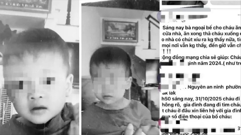 Thông tin tìm kiếm bé L được đăng tải trên mạng xã hội. Ảnh: Pháp luật TP.HCM