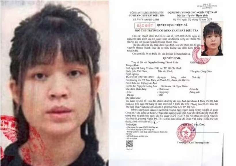 Cơ quan CSĐT Công an TP. Hà Nội đã ra quyết định truy nã Nguyễn Hoàng Thanh Trúc về tội "Lừa đảo chiếm đoạt tài sản". Ảnh: An ninh Thủ đô.