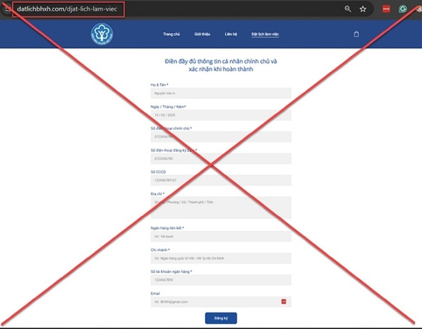 Trang web giả mạo có giao diện tương tự trang chính thức (Ảnh chụp màn hình/Dân Trí)).