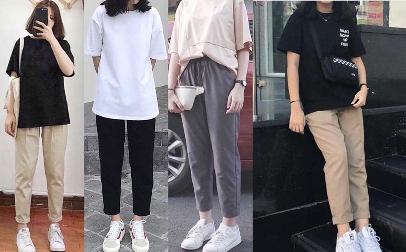 Áo phông trơn dáng oversize được thiết kế rộng rãi, tạo vẻ phóng khoáng và thoải mái.