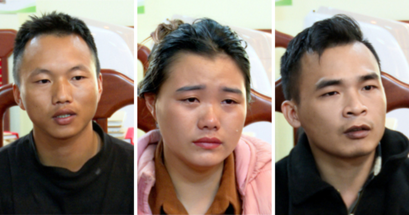 Ba đối tượng Phử, Sơ, Hiếu (từ trái qua phải) tại cơ quan CSĐT Công an tỉnh Lai Châu. (Ảnh: Công an Lai Châu)