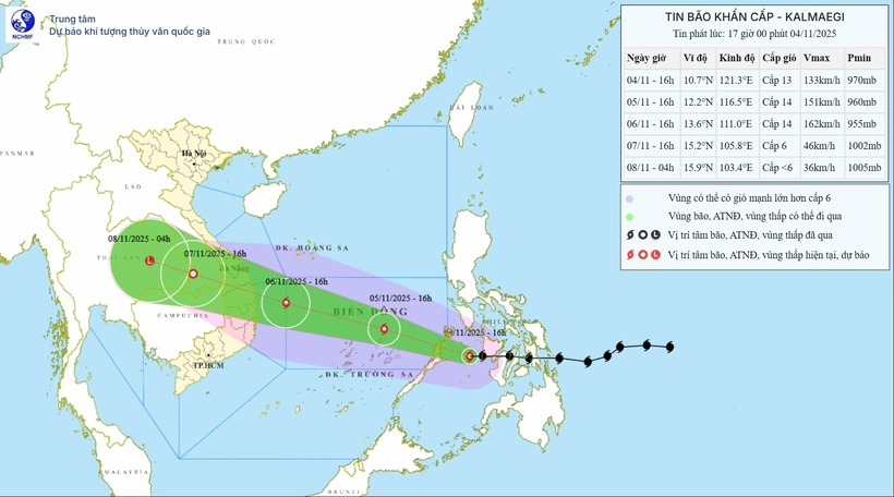 Tin bão Kalmaegi mới nhất. Ảnh: Trung tâm Dự báo Khí tượng thủy văn Quốc gia.