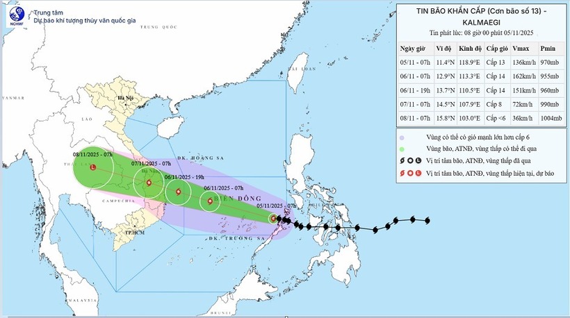 Tin bão số 13 Kalmaegi mới nhất: Mạnh lên cấp 14, giật cấp 17 di chuyển nhanh trên biển Đông - 1