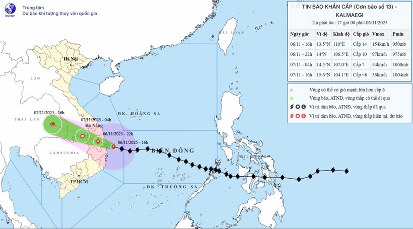 Tin bão số 13 Kalmaegi. Ảnh: Trung tâm Dự báo khí tượng thủy văn Quốc gia.