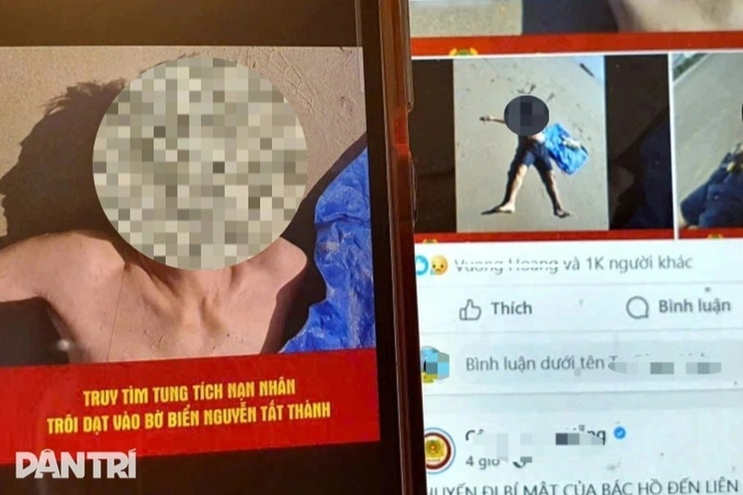 Thi thể nam giới trôi dạt vào bờ biển ở Đà Nẵng. Ảnh: Báo Dân trí.