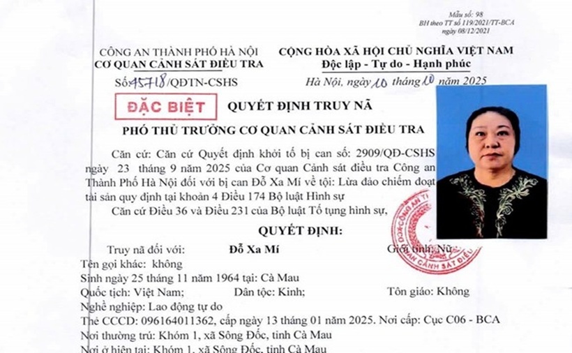 Cơ quan CSĐT Công an TP Hà Nội đã ra quyết định truy nã Đỗ Xa Mí. (Ảnh: Công an TP.Hà Nội)