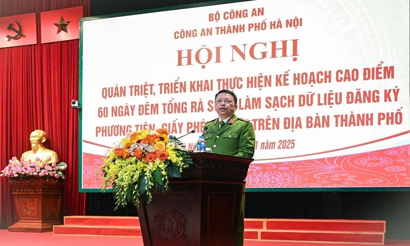 Phó Giám đốc Công an Hà Nội Nguyễn Hồng Ky phát biểu tại hội nghị.