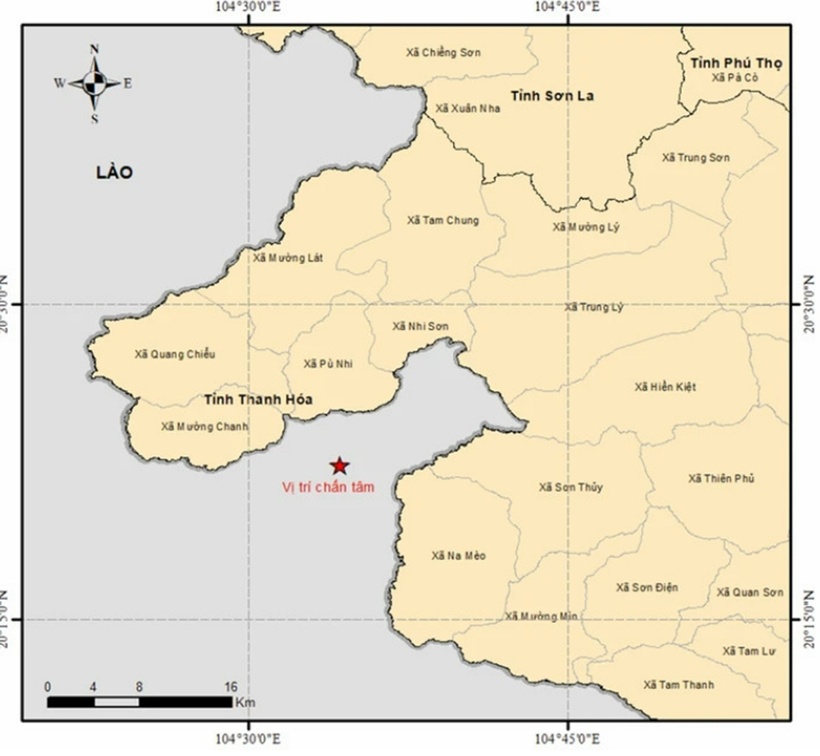 Vị trí xảy ra động đất tại Lào. (Ảnh: Viện Các khoa học Trái đất)