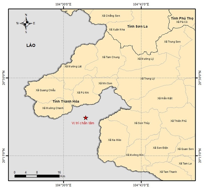 Vị trí trận động đất. Ảnh: Dân trí