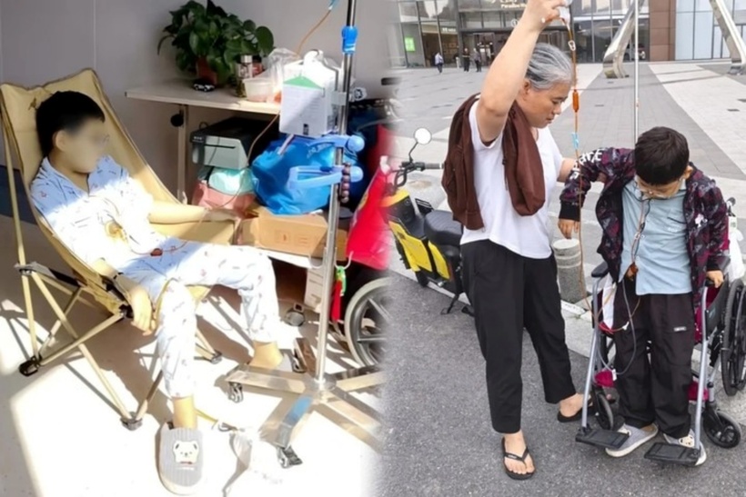 Cậu bé 12 tuổi bị mất gần như toàn bộ các cơ quan tiêu hóa gồm tuyến tụy, tá tràng, ruột non, túi mật, dạ dày do sai sót trong phẫu thuật. Ảnh: Weibo.