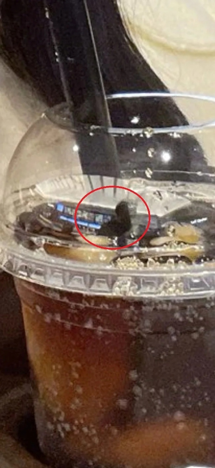 Bề mặt cốc nhựa phản chiếu khuôn mặt của một người đàn ông, được cho là bạn trai của cô. Ảnh: Saostar.