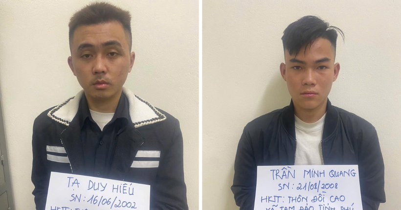 Hai đối tượng tại cơ quan công an. (Ảnh: Công an Phú Thọ)