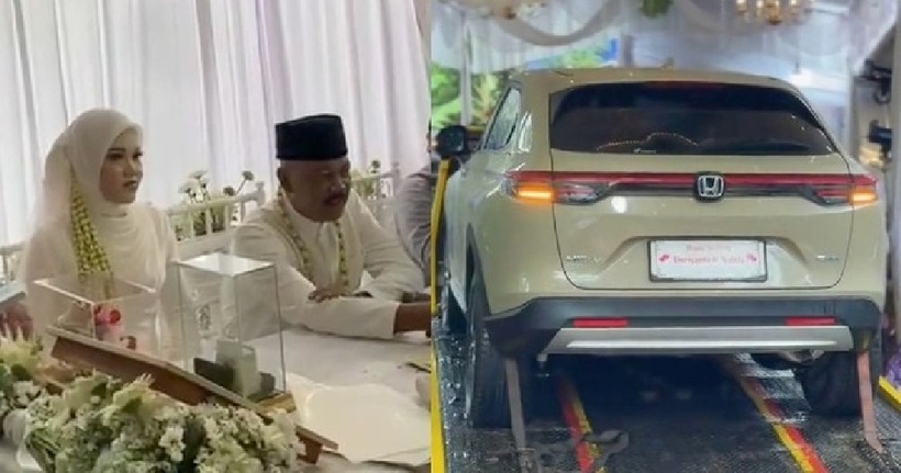 Trong đám cưới, chú rể đã gây chú ý khi tặng vợ mình một chiếc xe ô tô. Ảnh: Người đưa tin.