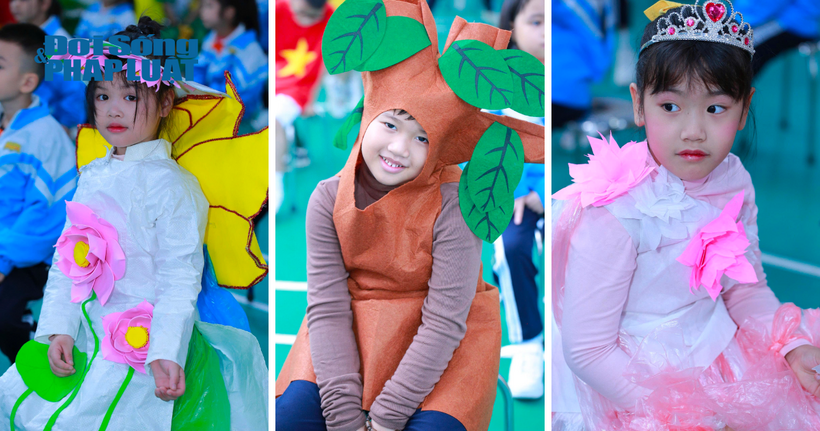 Nhiều trang phục tự chế thể hiện tính sáng tạo của các em học sinh.