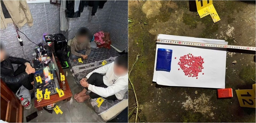 Ba đối tượng cùng tang vật. Ảnh: Công an tỉnh Quảng Trị.