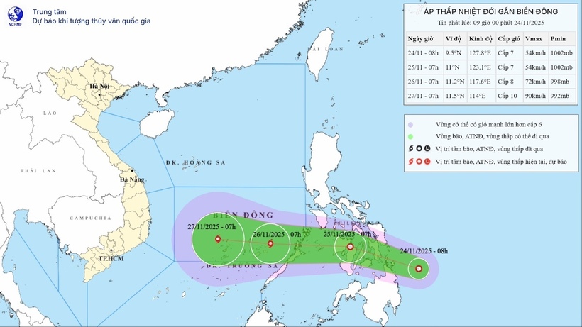 Dự báo vị trí và đường đi của áp thấp nhiệt đới