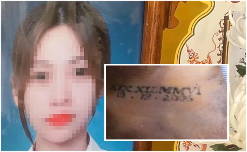 Trên thi thể nữ sinh có hình xăm và số 19/12/2006. (Ảnh: Pháp luật TP.HCM)
