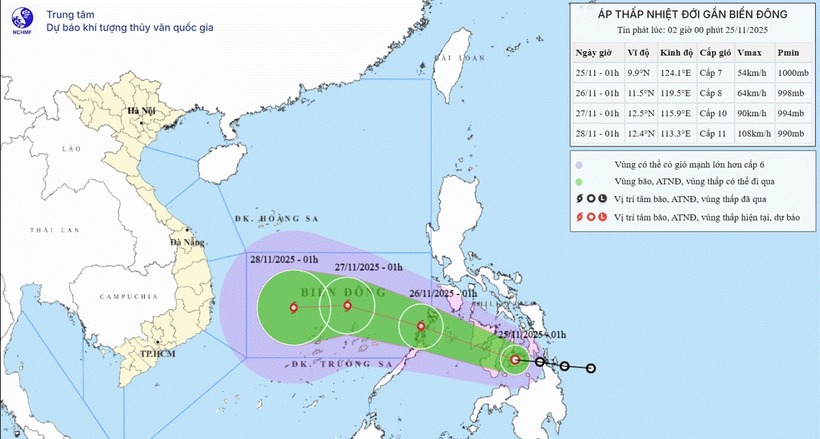 Tin tức mới nhất về áp thấp nhiệt đới gần Biển Đông. (Ảnh: nchmf)