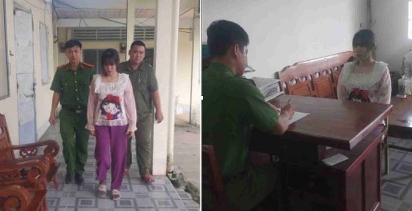 Công an xã Vị Thủy bắt giữ Nguyễn Thị Phú.