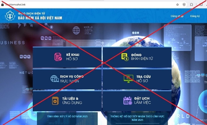 Cảnh giác các trang web giả mạo Bảo hiểm xã hội Việt Nam. Ảnh: Công an TP.Hà Nội